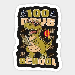 100 days of school featuring a friendly T-rex Dino Holding a notebook  #1 Sticker